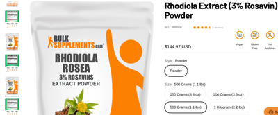 Rhodiola Extract (3% Rosavin) Powder 500grams (1.1 lbs) - $100, View more