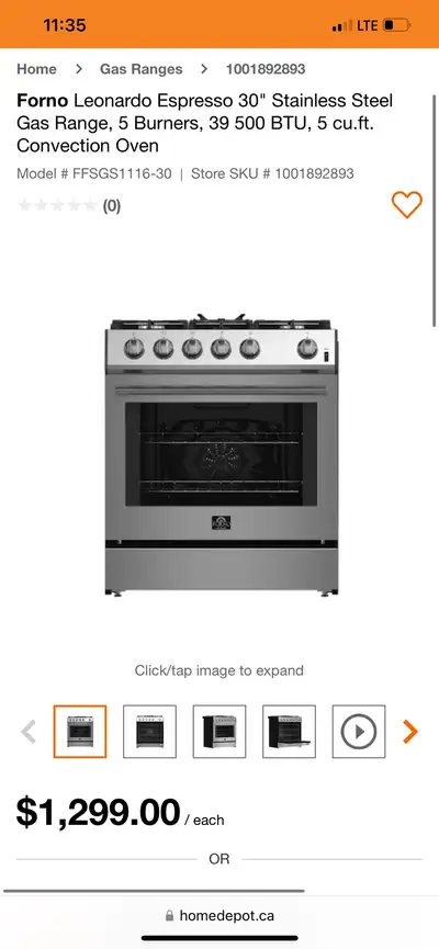 Forno Leonardo Espresso 30" Stainless Steel Gas Range, 5 Burners, View more