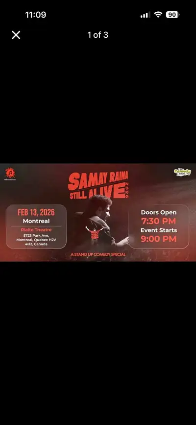 Selling 2 Samay Raina Tickets Montreal for $120. Got it for $133
