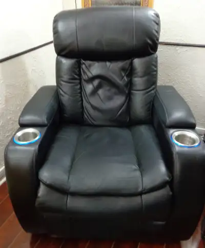 Two recliner chairs (black - fits with any decor) Leather/Vinyl/Fabric composite - very durable Very...