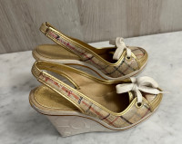 Coach multi coloured wedge shoes with gold trim