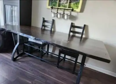 Live-Edge Acacia Wood Dining Table with Solid Iron Base, View more