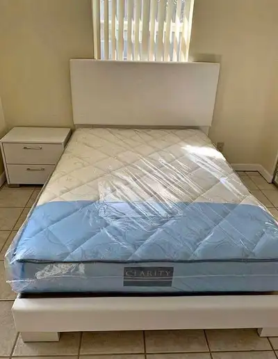 Queen size bed frame& mattress-Brand New, sealed , View more