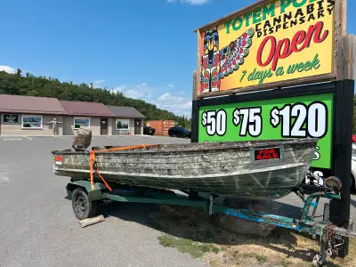 Boat Motor Trailer for sale Honda 25 Hp runs good. Can be seen at Crowe’s Gas Alderville. 3300, obo