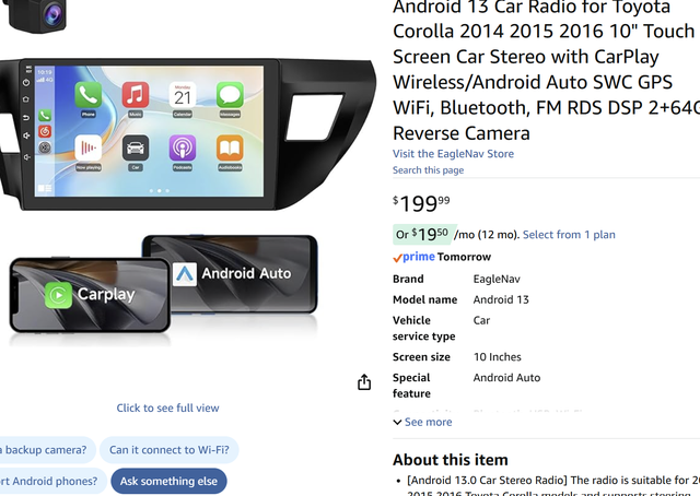 ❤️NEW IN BOX: 2+64G Car Stereo for Toyota Corolla 2014-2016 in General Electronics in Markham / York Region - Image 3