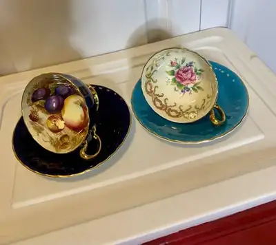 Cobalt Blue Aynsley Signed D Jones Fruit Orchard Center Tea Cup, View more