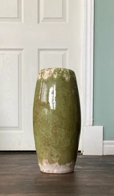 Large 14.5” Rustic Olive Ceramic Vase , View more