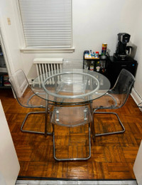IKEA Rounded Dining Table Set - SALMI (glass) / TOBIAS (chair)
