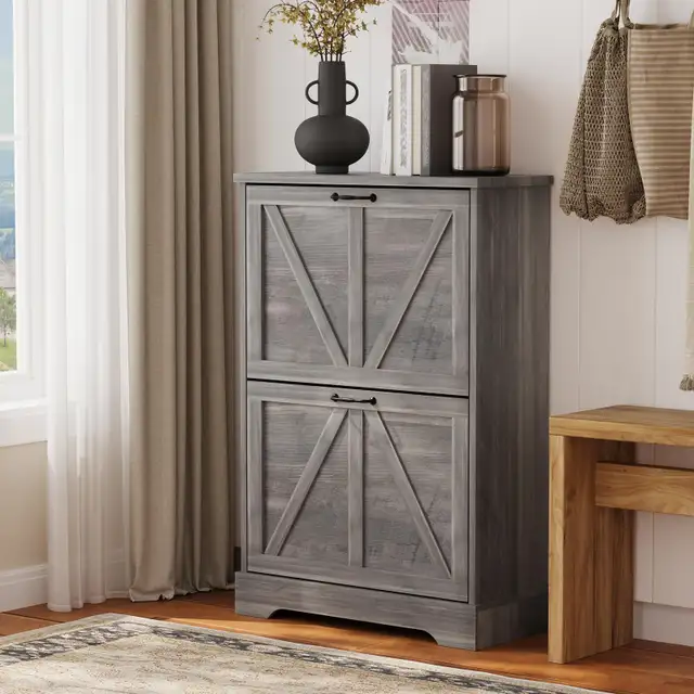 Semiocthome Farmhouse Shoe Storage Cabinet with 2 Flip Drawers in Dressers & Wardrobes in City of Toronto - Image 4