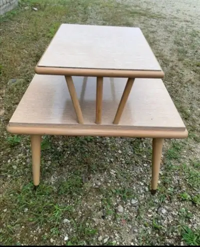  Vintage mid-century modern two-tier step end table, View more