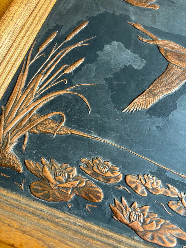 Vintage 3D Copper Relief Geese Flying Framed Picture in Arts & Collectibles in Kitchener / Waterloo - Image 2