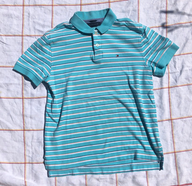 TOMMY HILFIGER (Size M) Baby Turquoise Lined Polo Shirt