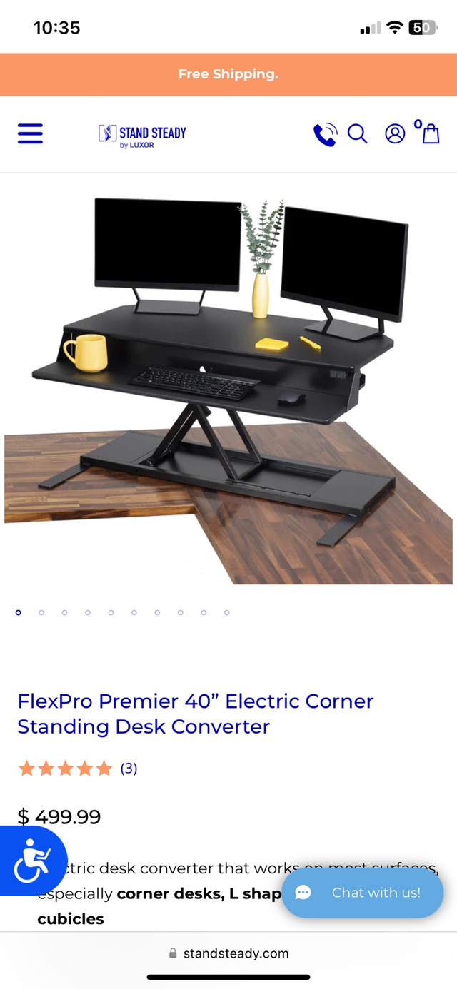 FlexPro Premier 40” Electric Corner Standing Desk Converter in Desks in London
