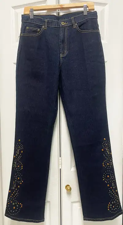 DG2 Dark Denim Jeans with Metallic Stud Design on Legs, size 8, View more