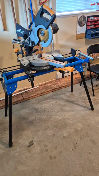 10" Evolution miter saw, comes with Mastercraft stand