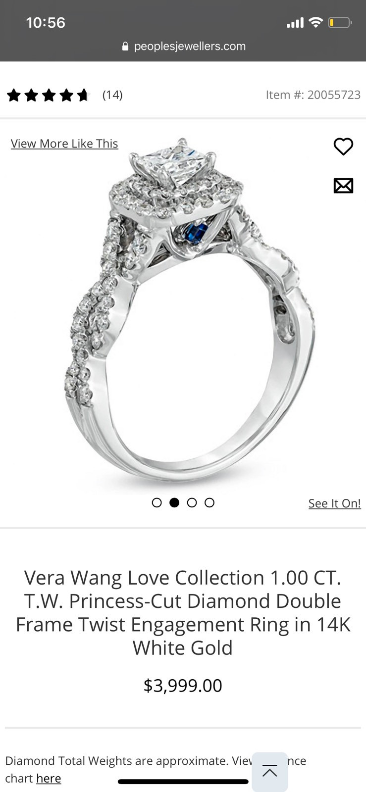 Vera Wang 1.00 CT. T.W. Princess-Cut Diamond ring 14K W.G. for sale  