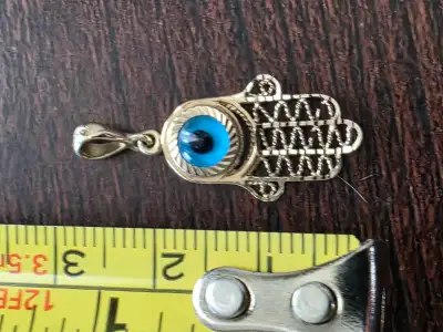 10K HAMSA EVIL EYE PENDANT. PROTECTION PENDANT., View more