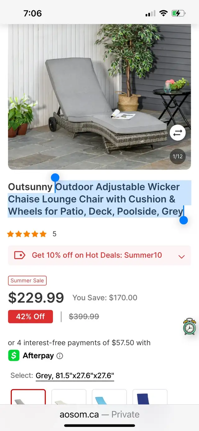 Outdoor Adjustable Wicker Chaise Lounge Chair with Cushion  in Patio & Garden Furniture in Markham / York Region - Image 10