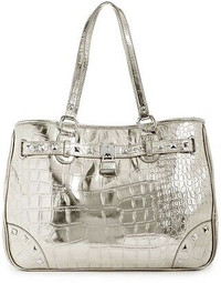 Nine West silver sac bag handbag tote satchel leather zara cuir