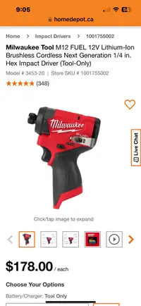 Milwaukee Tool M12 FUEL  Cordless 1/4 in. Hex Impact driver