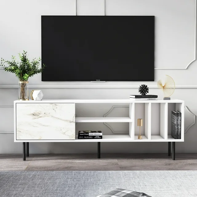 White TV Stand with Marble Door  ---Brand New, View more