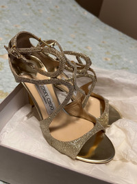 Jimmy Choo Lang 38 Gold Lame Glitter 