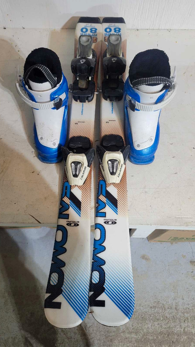 Kids 4-7 year old ski set: 80cm skis, bindings, 15/16 boots in Ski in Kawartha Lakes