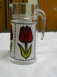 Glass Water Pitcher with Flower Design