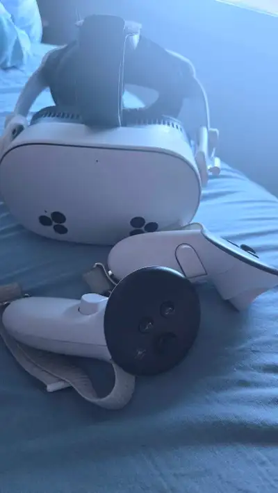 Meta Quest 3S VR headset with battery and straps, View more