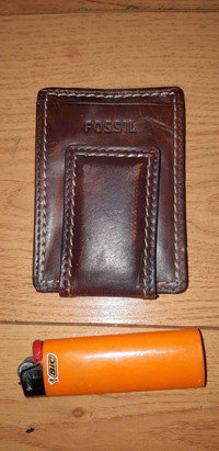 Fossil Leather Wallet Money Clip Porte Cartes Magnetic Card Case