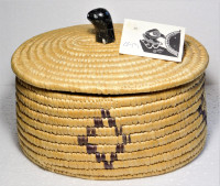 Inuit lyme grass basket by Mary Okara Inukpuk, with COA card