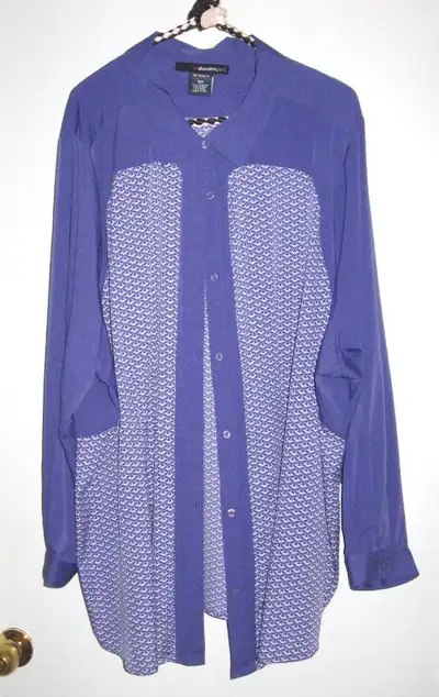 A SILKY LONG SLEEVE BLOUSE IN PURPLE/WHITE ., View more