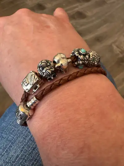 Pandora Brown Leather Bracelet and 5 Charms, View more