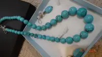 Fabulous turquoise graduated necklace,earrings , 21inch ,genuine