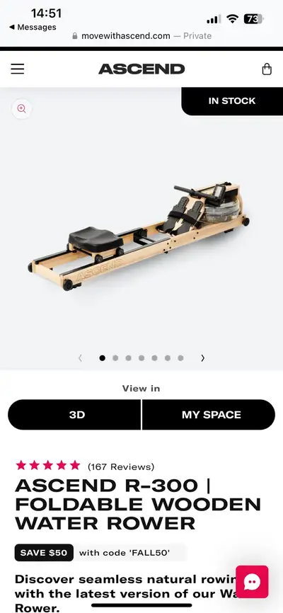 ASCEND R-300 FOLDABLE WOODEN WATER ROWER, View more