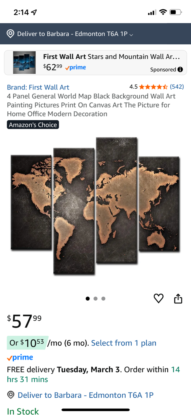 Five Panel “ World Map” Framed Canvas Wall Art in Home Décor & Accents in Edmonton - Image 6