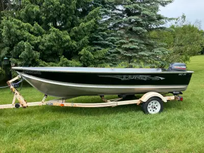 2016 Lund WC14 with 25HP Yamaha 2 stroke(Oil injected). Comes on a Calkins roll on trailer. Also com...