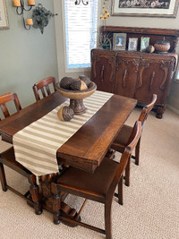Antique table 4 chairs & sideboard
