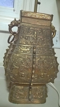 Vintage Antique Chinese Asian Bronze Brass Lamp, Very Rare