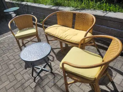 3 pc Rattan Bamboo Patio Conversation Set, View more