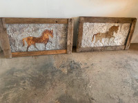 Two Antique tin ceiling rustic art deco picture