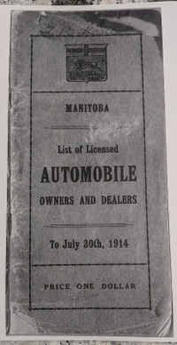 1914 Manitoba license plate owers 44 pgs PHOTOCOPY  1-6500