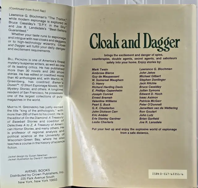 Cloak & Dagger: a Treasury of 35 Great Espionage Stories by Bill ...
