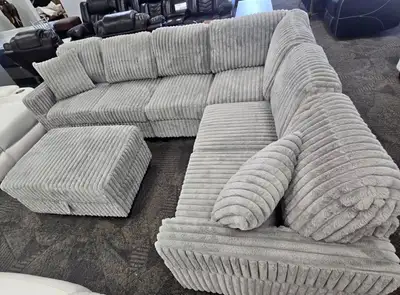 V Shaped Corduroy Sectional Sofa with Storage Ottoman , View more