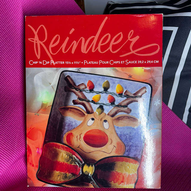 Hand painted reindeer chip and dip tray platter. BNIB in Kitchen & Dining Wares in Oshawa / Durham Region - Image 2