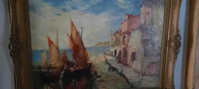 Sail Boats Oil Painting is 100$. Oil Painting on Canvas is 80$ for Lighthouse. Old house on the moun...