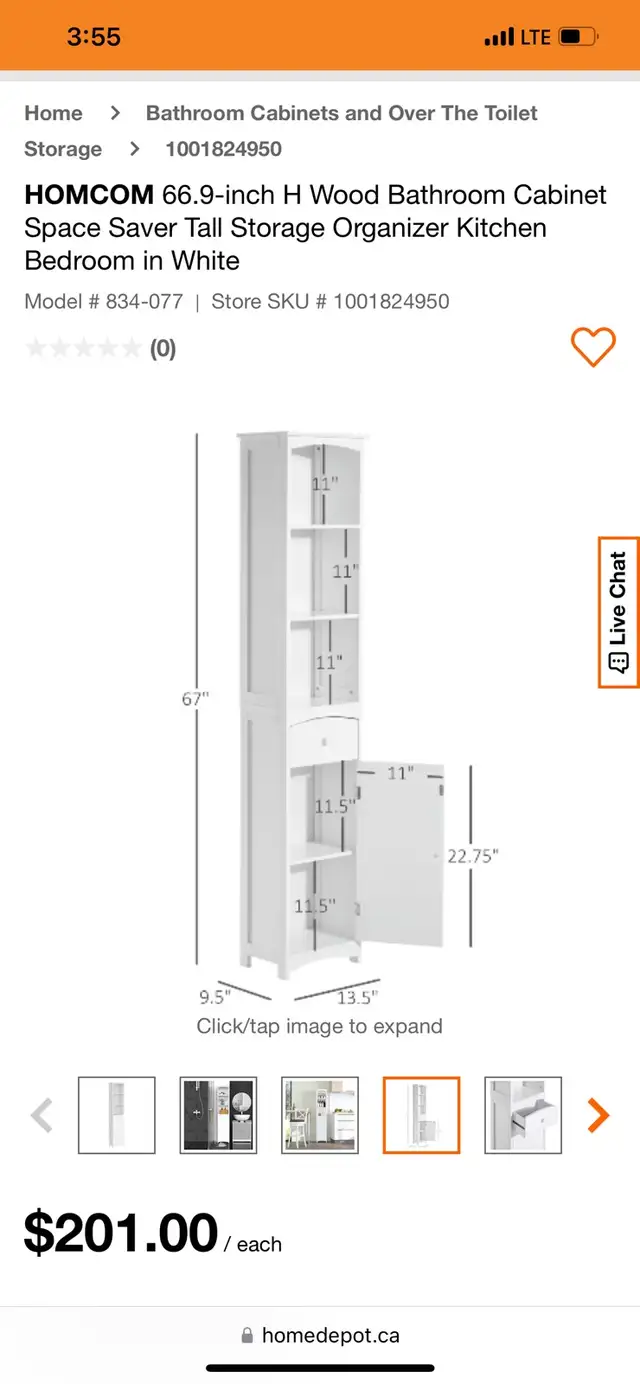 HOMCOM 66.9-inch H Wood Bathroom Cabinet Space Saver Tall Storag in Storage & Organization in Kitchener / Waterloo - Image 5