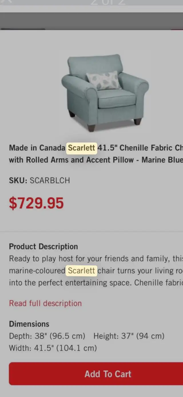 The Brick Scarlett Chenille Loveseat and Chair in Multi-item in City of Halifax - Image 3