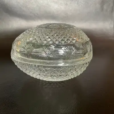 Vintage Avon Egg Fostoria Crystal-Soap Trinket Candy Dish w/ lid, View more