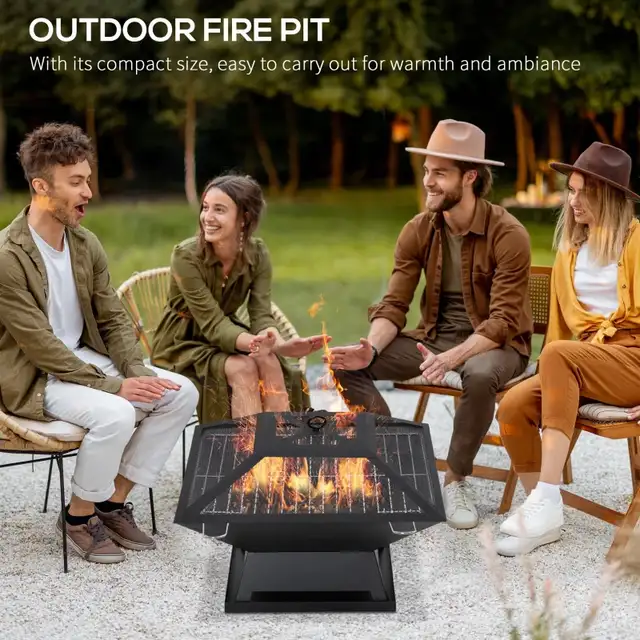 Wood Burning Portable Fire Pit, Outdoor Firepit with Cooking BBQ in BBQs & Outdoor Cooking in Markham / York Region - Image 4